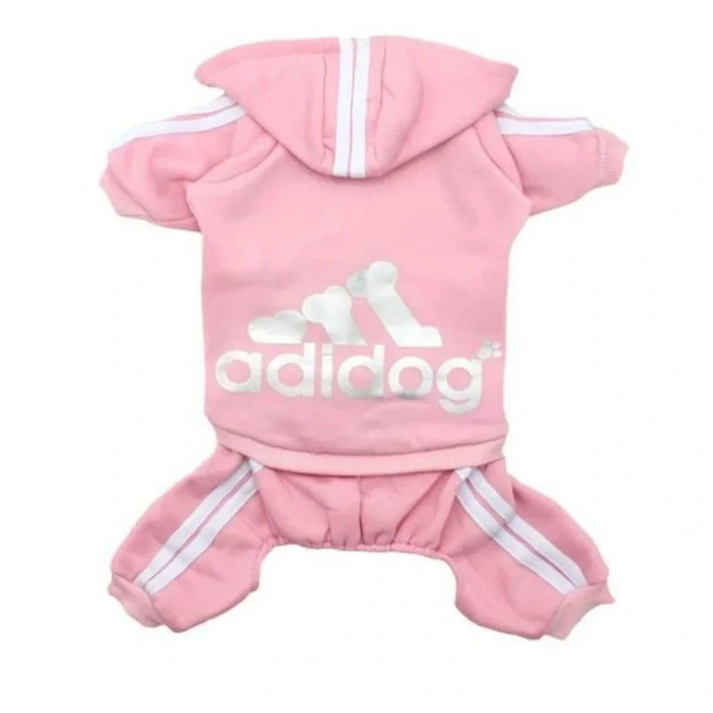 Pink Adidog Pet Hoodie and Pants Set